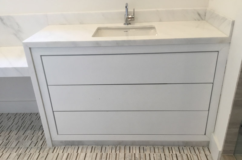 White single sink marble top cabinet